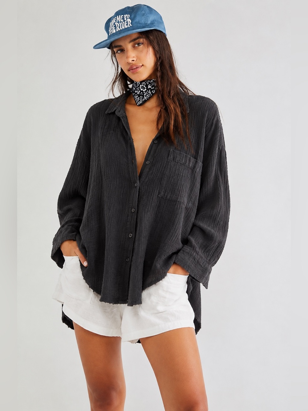 Abercrombie & Fitch Women’s Button Down Blouse Shirt Textured Gauze Oversized